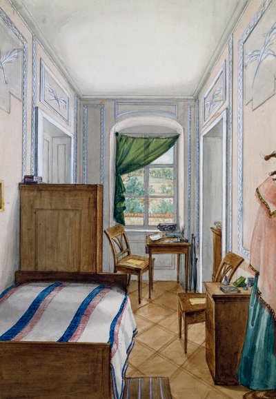 Kleine kamer in Biedermeier-stijl, aquarel, Oostenrijk door Austrian School