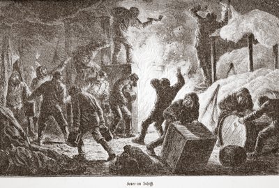 Brand aan boord van het schip, 1876 door Austrian School