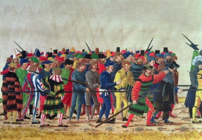 Helmbardiers van Maximiliaan I (1459-1519) bewaken Franse gevangenen door Austrian School