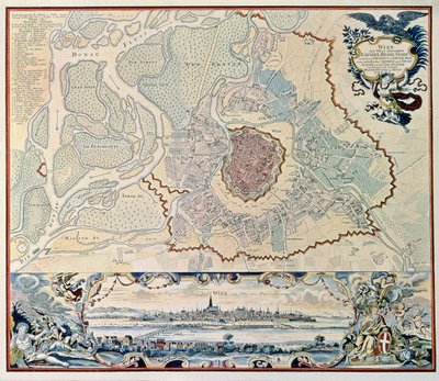 Plattegrond van de stad Wenen, naar een gravure van 1720 door Austrian School