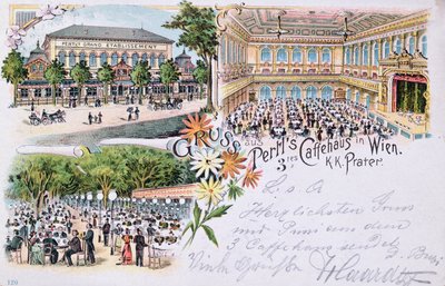 Ansichtkaart van Pertls koffiehuis in de Prater, Wenen, 1901 door Austrian School