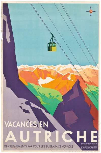 Poster die vakanties in Oostenrijk adverteert door Austrian School