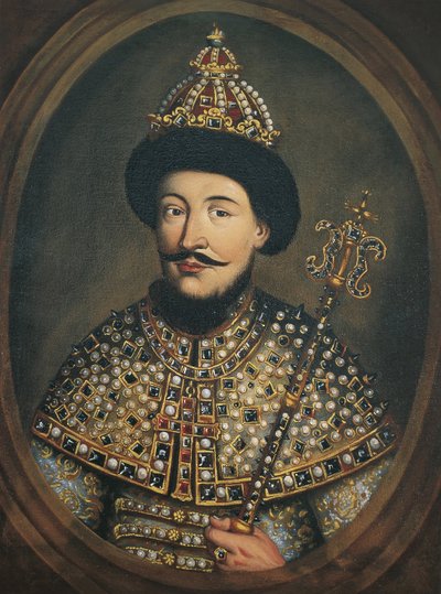 Portret van tsaar Alexis I Mikhailovich van Rusland 1629-1676, 1670s door Austrian master