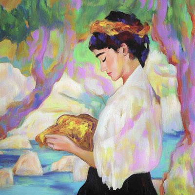 Contemplatieve vrouw met brood door Avanesova Elena