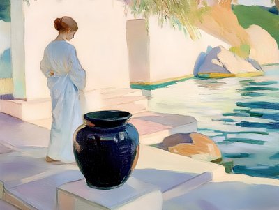 Serene Woman Blauwe Vaas door Avanesova Elena