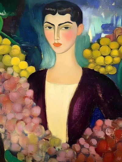 Rustige vrouw met druiven door Avanesova Elena