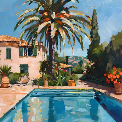 Zonnig zwembad in mediterrane stijl door Avanesova Elena