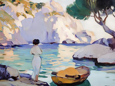 Vrouw aan de rustige baai door Avanesova Elena