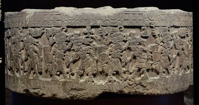 De Steen van Tizoc (ca.1481-86) of Temalacatl, 1325-1521 door Aztec