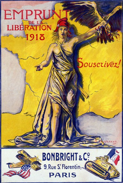 Poster voor De Lening van Bevrijding 1918: Abonneer! - ill. door B. Chavannaz, Alle Rechten Voorbehouden. door B. Chavannaz