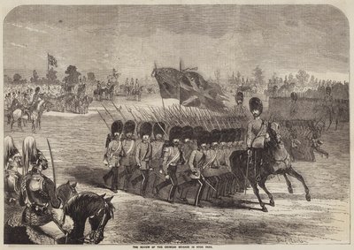 De parade van de Krimoorlogbrigade in Hyde Park door B. Clayton