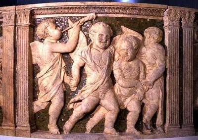 Post-restauratie paneel No.VI van de buitenpreekstoel van de kathedraal van Prato door B. di Donatello and Michelozzo