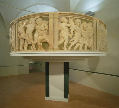 Post-restauratie exterieur preekstoel van de kathedraal van Prato door B. di Donatello and Michelozzo
