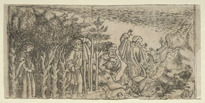 Dante verdwaald in het bos: ontsnappen en Virgil ontmoeten, Canto I door Baccio Baldini