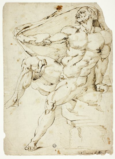 Academisch mannelijk naakt voorstellende Hercules met de mantel van Nessus (recto en verso) door Baccio Bandinelli