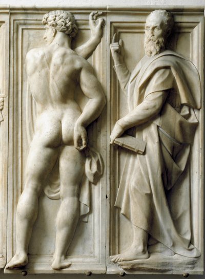Profeet en Ignudo Laag marmeren reliëf door Baccio Bandinelli (1493-1560) door Baccio Bandinelli
