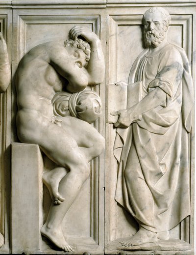 Profeet en Ignudo Laag marmeren reliëf door Baccio Bandinelli (1493-1560) door Baccio Bandinelli