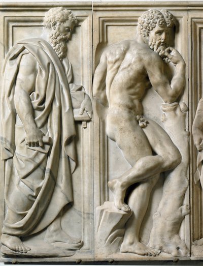 Profeet en Ignudo Laag marmeren reliëf door Baccio Bandinelli (1493-1560) door Baccio Bandinelli