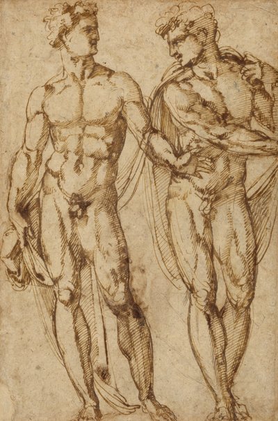 Studie van twee mannen (recto); Studie van het hoofd van een man met baard (verso) door Baccio Bandinelli