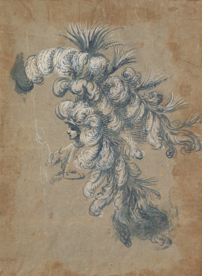 Ontwerp voor een weelderige hoofdtooi met veren door Baccio del Bianco