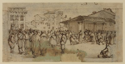 Marktplein in Florence, met figuren door Baccio del Bianco