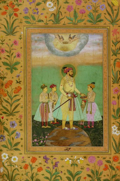 Shah Jahan Staat op een Grote Wereldbol Omringd door Zijn Vier Kinderen, uit het Minto Album door Balchand