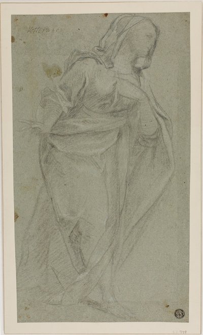 Staande gedrapeerde vrouwenfiguur door Baldassare Franceschini