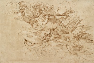 Jehova in een vlammende wolk, vergezeld door engelen, 16e eeuw door Baldassare Peruzzi