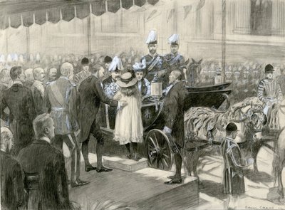 Koning Edward VII en Koningin Alexandra - Stand van de London County Council op Trafalgar Square, 24 oktober 1902 door Balliol (after) Salmon