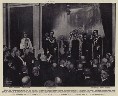 De opening van de Noorse Storthing, Prins Gustav Adolf legt de eed van trouw af door Balliol (after) Salmon