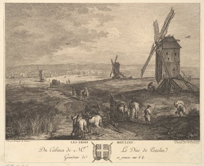 De drie molens Les Trois Moulins naar een schilderij in de collectie van de Duc de P..., 1772 door Balthasar Anton Dunker