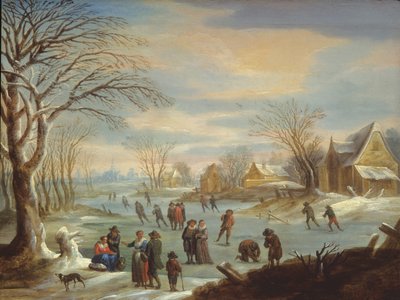 Winterlandschap met schaatsers door Balthasar Beschey