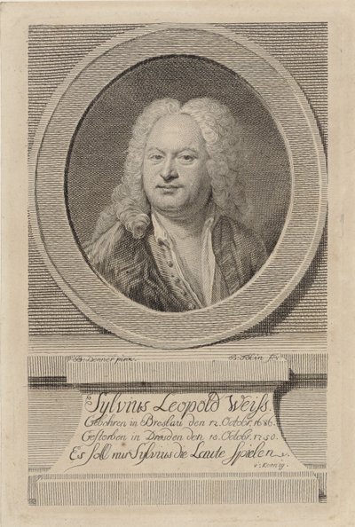 Portret van Sylvius Leopold Weiss door Balthasar Denner
