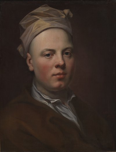 Portret van een jonge man met een witte pet door Balthasar Denner