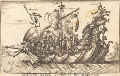 Anfione Argon geleid door Mercurius door Balthasar Moncornet after Remigio Cantagallina