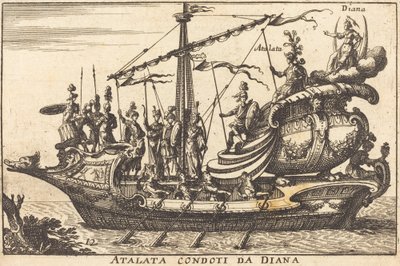 Atalata Geleid door Diana door Balthasar Moncornet after Remigio Cantagallina