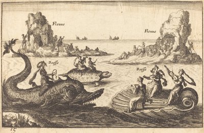 Goddesses aan de rivier door Balthasar Moncornet after Remigio Cantagallina