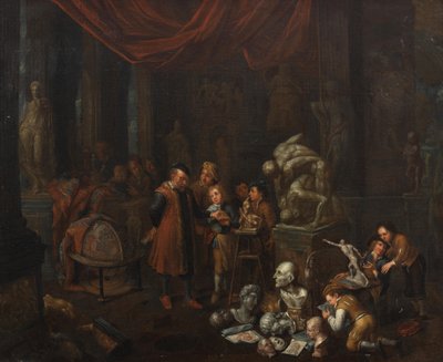 Het atelier van de beeldhouwer door Balthasar van den Bossche