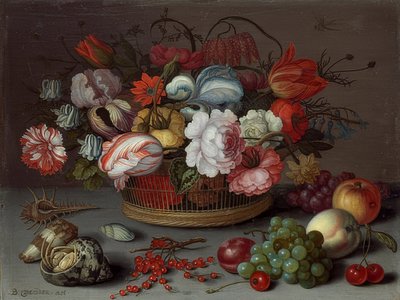 Mand met bloemen door Balthasar van der Ast