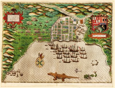 Domingo, uit Drakes West-Indische reis 1585 - 86, gepubliceerd 1589 door Baptista Boazio