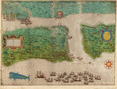 Overval op de Spaanse nederzetting St. Augustine in Florida door Baptista Boazio
