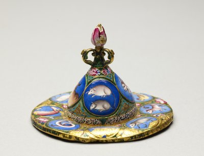 Gedekte kom, schotel en lepel met astrologische decoratie, begin 19e eeuw door Baqir
