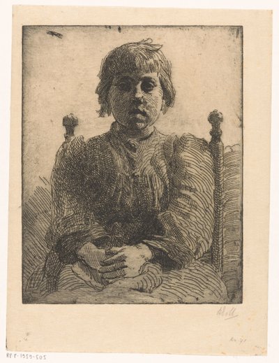 Portret van een onbekend meisje door Barbara Elisabeth van Houten (signed by artist)