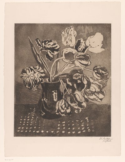 Tulpen in een kan door Barbara Elisabeth van Houten (signed by artist)
