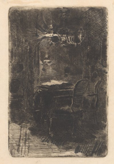 Interieur met spiegel en tafel met opengeslagen boek door Barbara Elisabeth van Houten