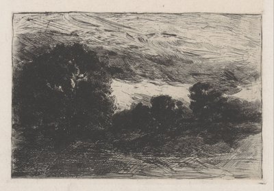 Landschap met bomen en stormachtige lucht door Barbara Elisabeth van Houten
