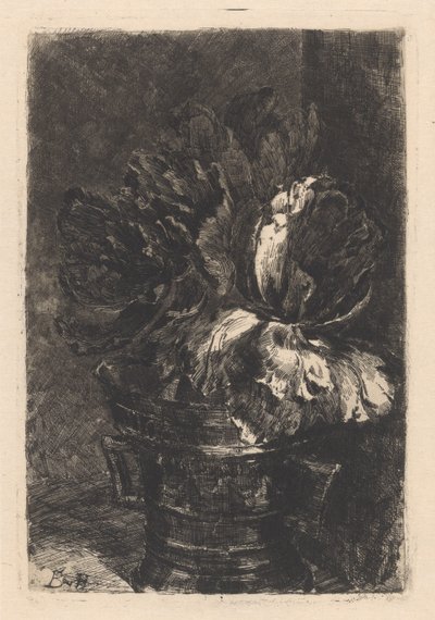 Tulpen in koperen vijzel door Barbara Elisabeth van Houten