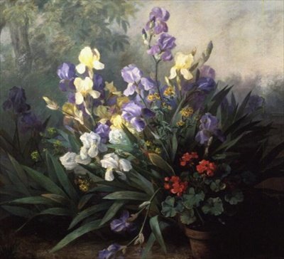 Bloemenlandschap met Irissen door Barbara Koch