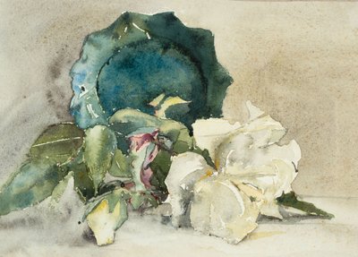 Bloemen en pot op zijn kant door Barbara Leigh Smith Bodichon