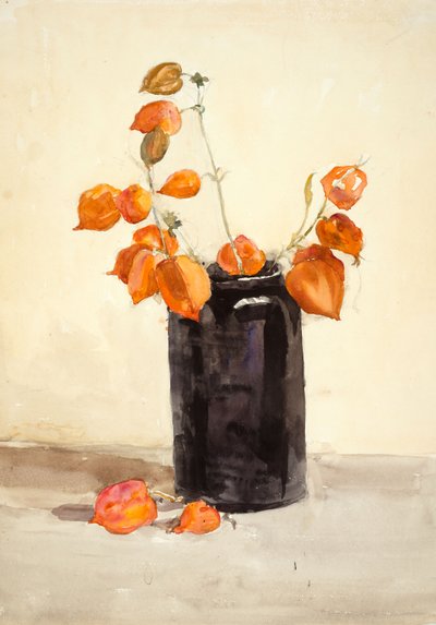 Bloemen in zwarte vaas door Barbara Leigh Smith Bodichon